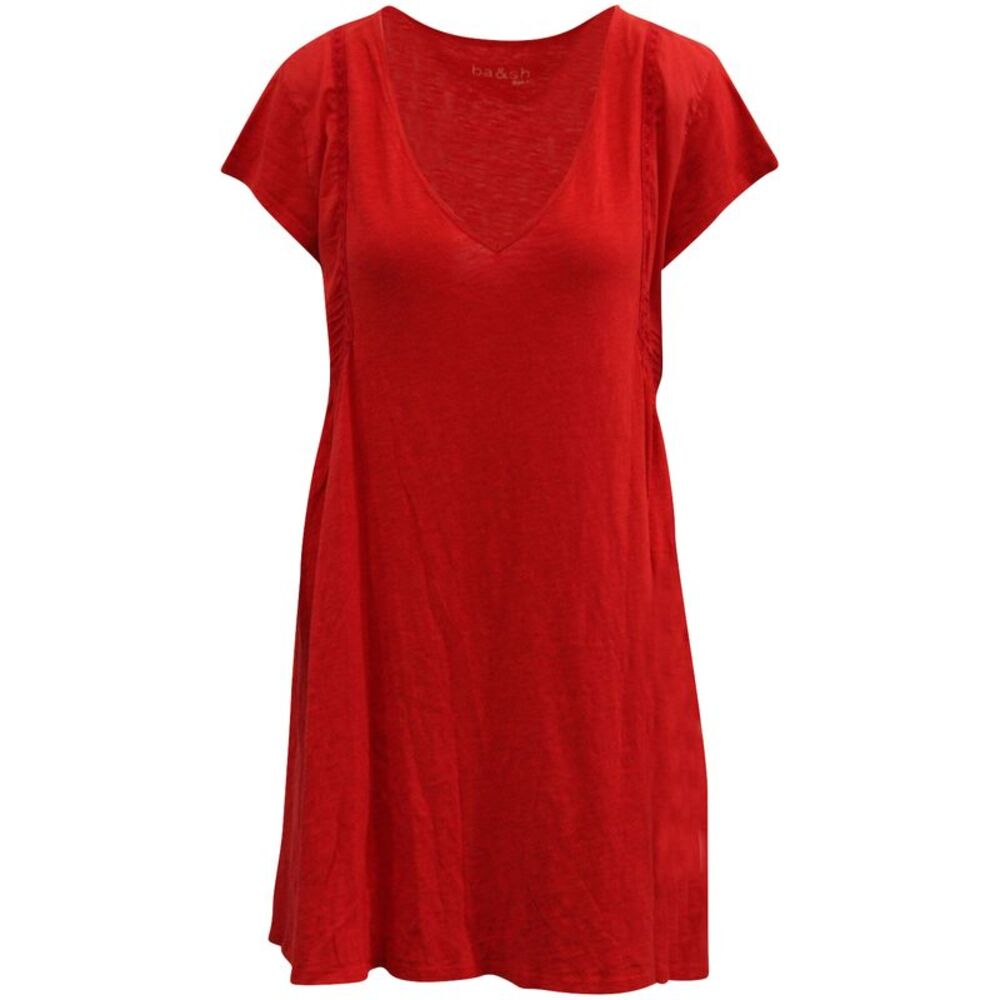 Ba&Sh V-neck Dress in Red Cotton